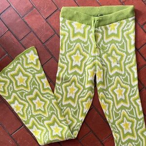 Green and Yellow Star Patterned soft knit bell bottom Pants M